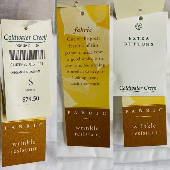 Coldwater Creek Blouse Small White Wrinkle Resistant Non Iron New - Picture 7 of 13